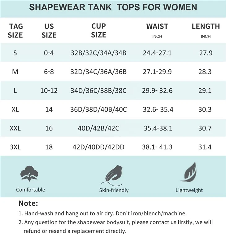 Deep Plunge Shapewear Size Chart